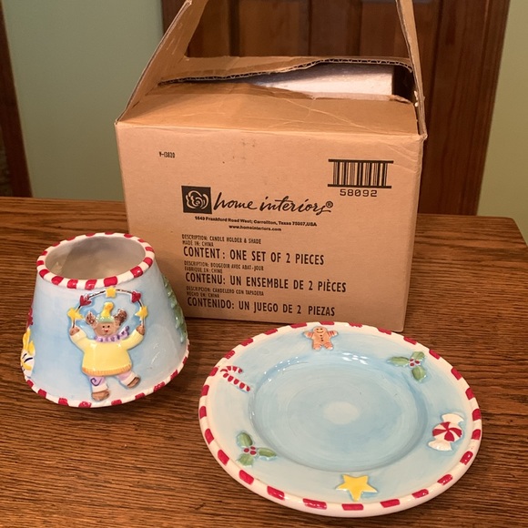 Home Interiors NWOT Light Blue, White & Red Candle Holder & Shade - Picture 6 of 7